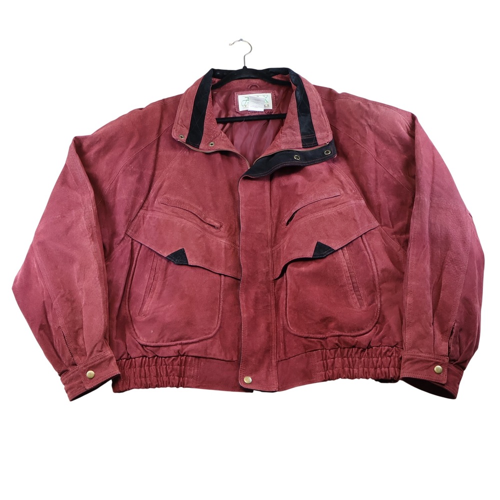 Ash Creek Trading Mens 2X Leather Bomber Jacket Burgundy Suede Western Zip Front